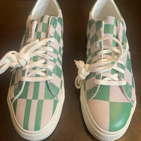 RARE‼️ Unisex NIB CONVERSE One Star OX Sneakers in White/Green Check, M10.5/W12 - Picture 5 of 12